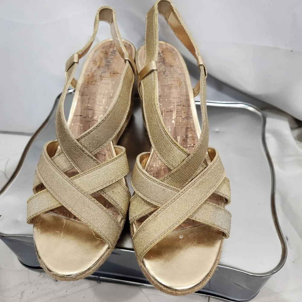 Merona Sparkly Gold Strappy Espadrille Sandals Size 10